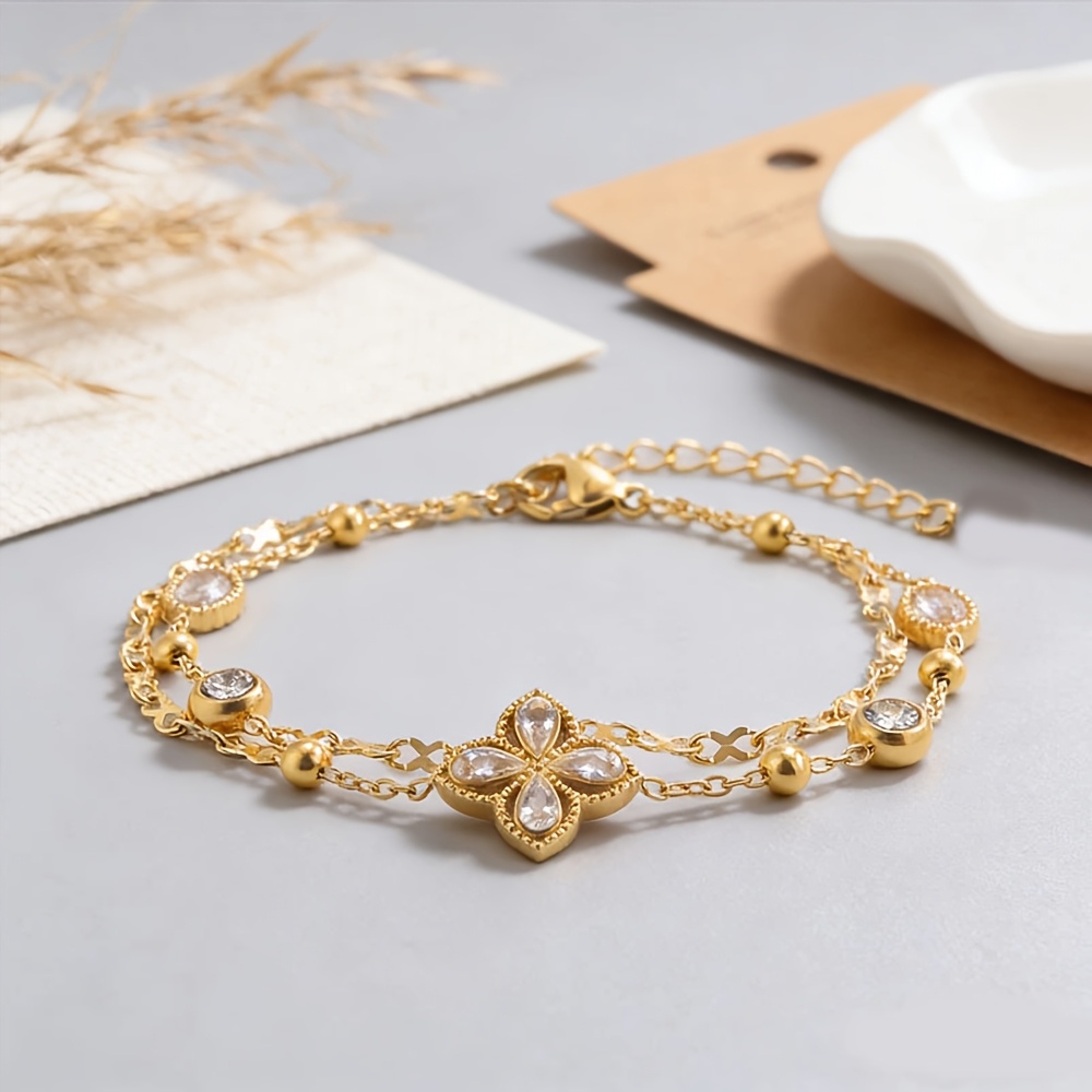 Women's Exquisite Flower Double-Layer Chain Bracelet, Elegant